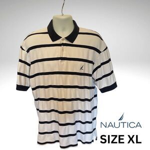 Nautica Men's Striped Polo Shirt - Black and White Size XL